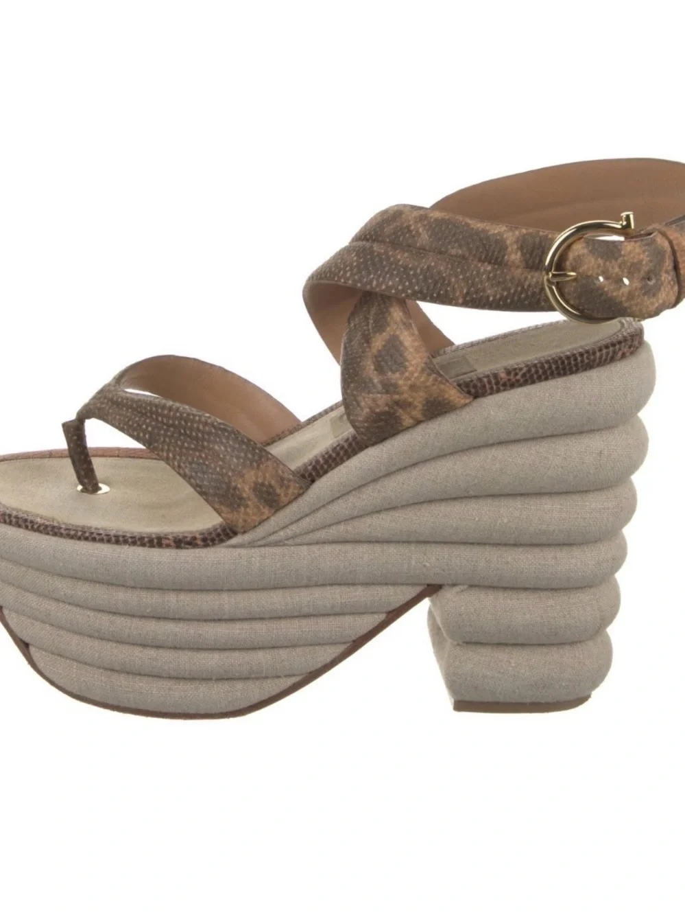 Ferragamo Rey Platform Ankle-Strap Sandal in Brown animal print